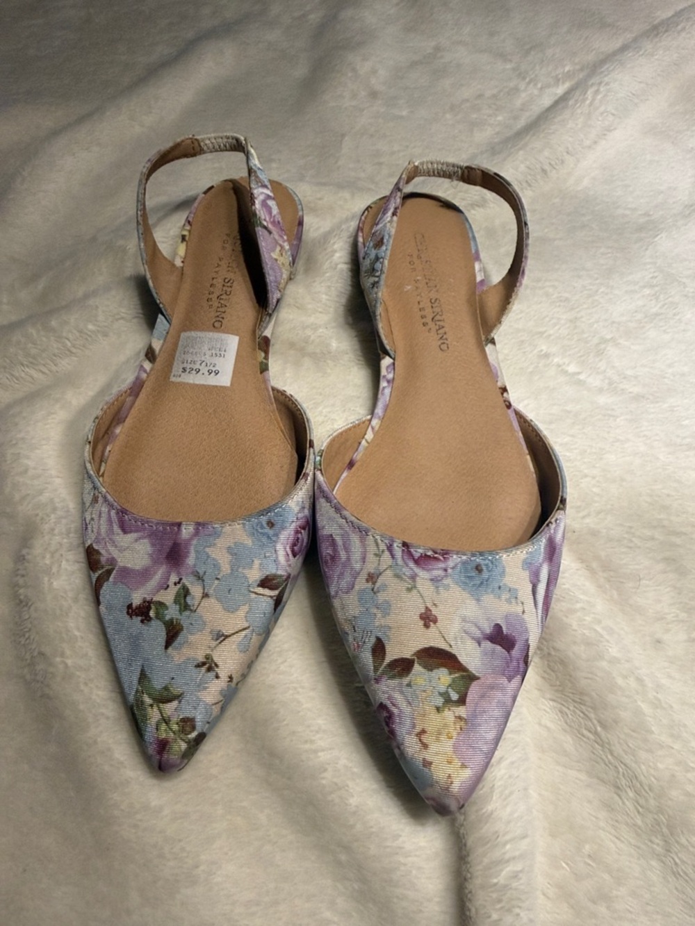 Christian Siriano Lavender and Blue Floral Pointed Slingback Flats